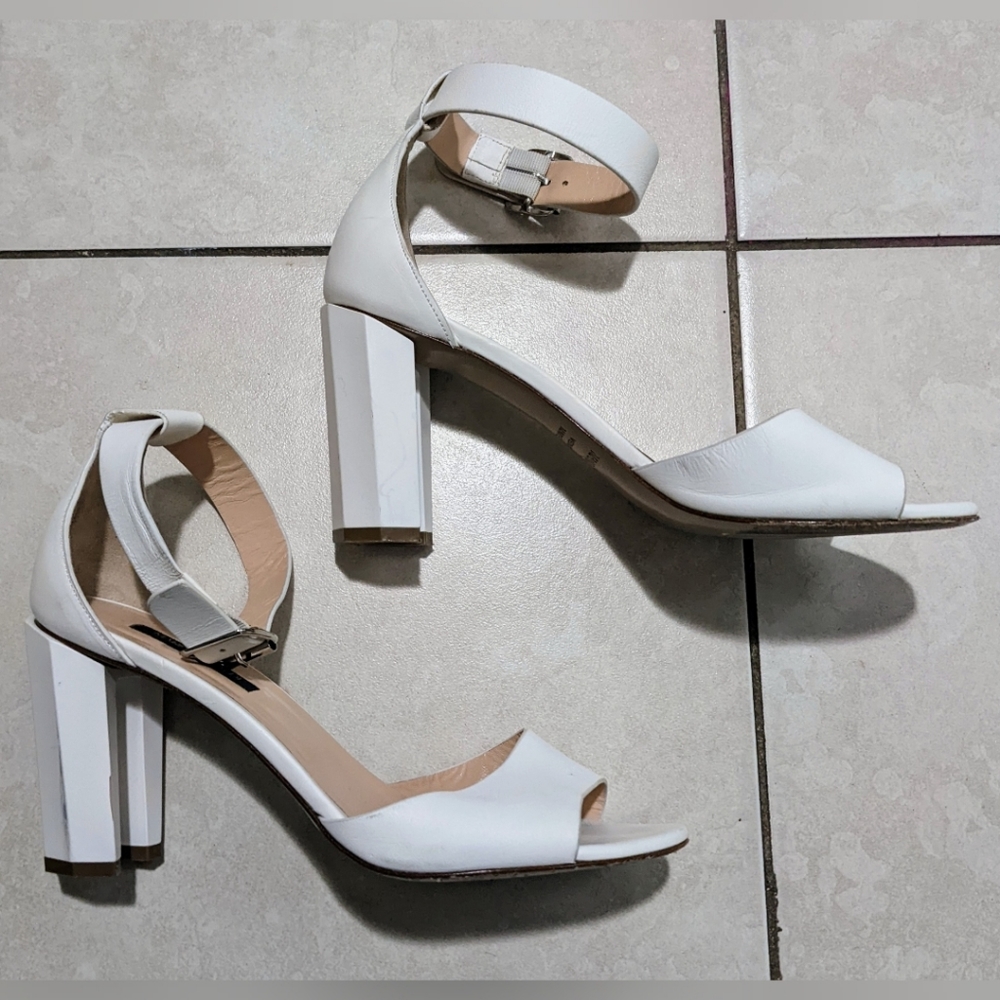 Marina Rinaldi White Leather Heels 38 7.5 Sandals
